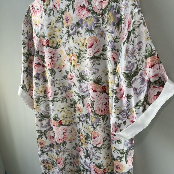 Kathryn Floral Satin Button Front Lined Sleep shirt Night gown, size est‎ L - Picture 12 of 16